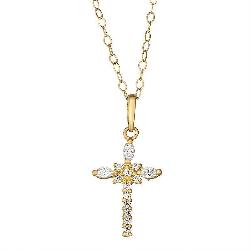 Taylor Grace 10k Gold Cubic Zirconia Cross Pendant Necklace, Womens Product Image