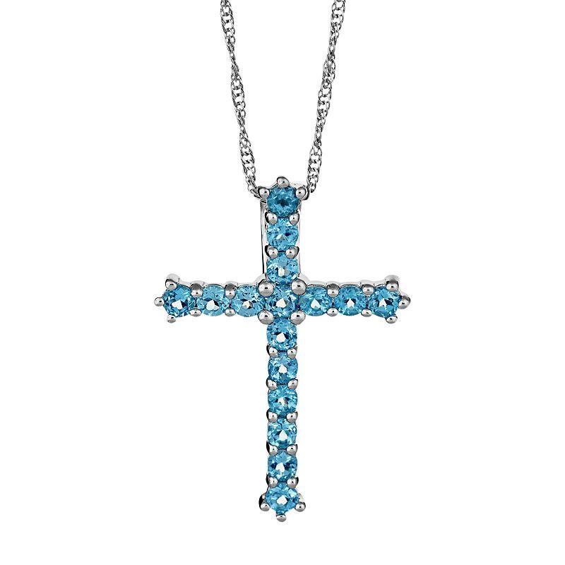 Celebration Gems Sterling Silver Swiss Blue Topaz Cross Pendant, Womens Product Image