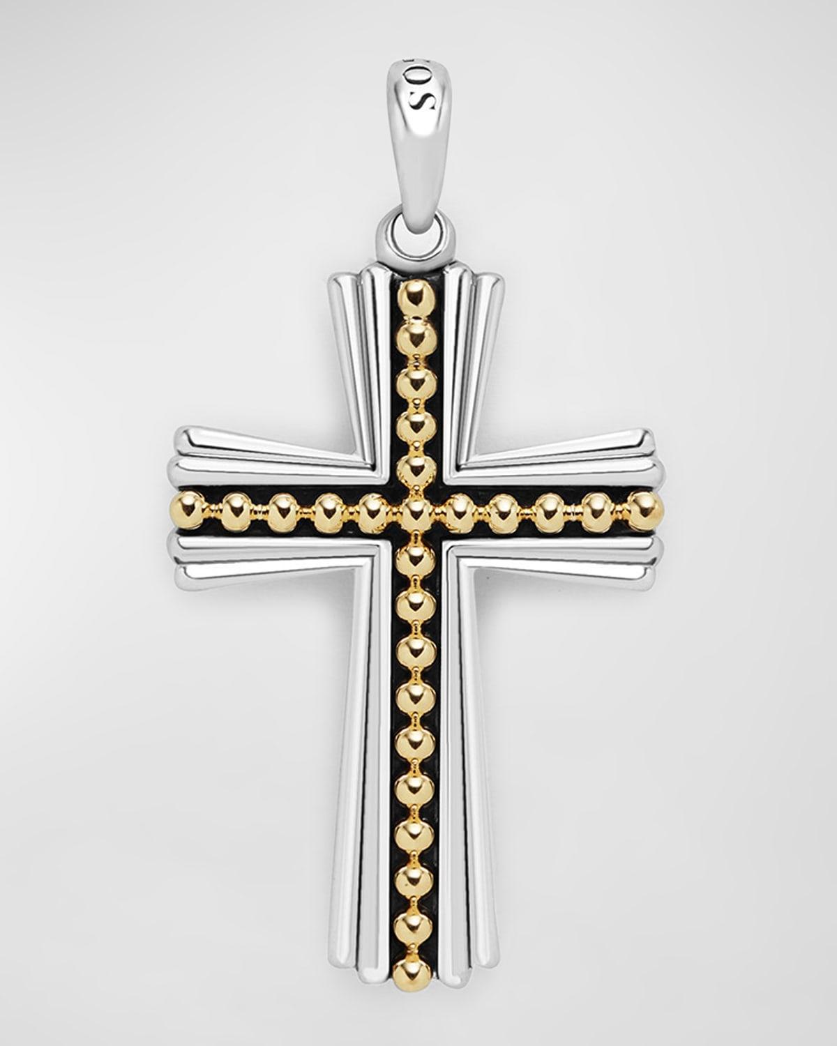 Mens Sterling Silver and 18K Gold Anthem Caviar Cross Pendant, 42x27mm Product Image