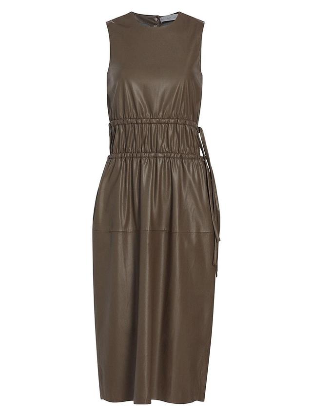 Womens Faux Leather Ruched Midi-Dress Product Image