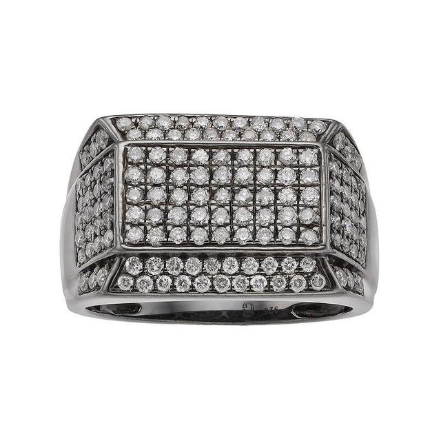 Mens Gunmetal Sterling Silver 1 1/2 Carat T.W. Diamond Pave Ring Product Image