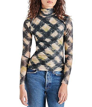 Steve Madden Fiona Printed Mesh Turtleneck Long Sleeve Top Product Image