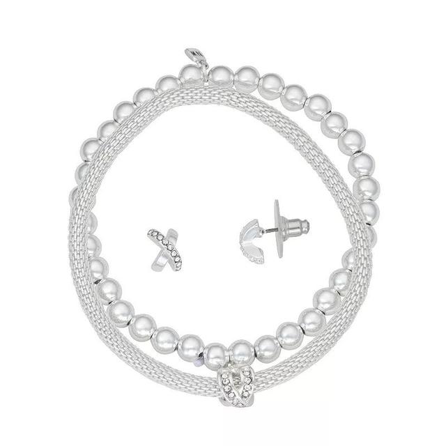 Nine West Silver Tone Crystal 2 Row Sphere Bracelet & Earring Set, Womens, White Product Image