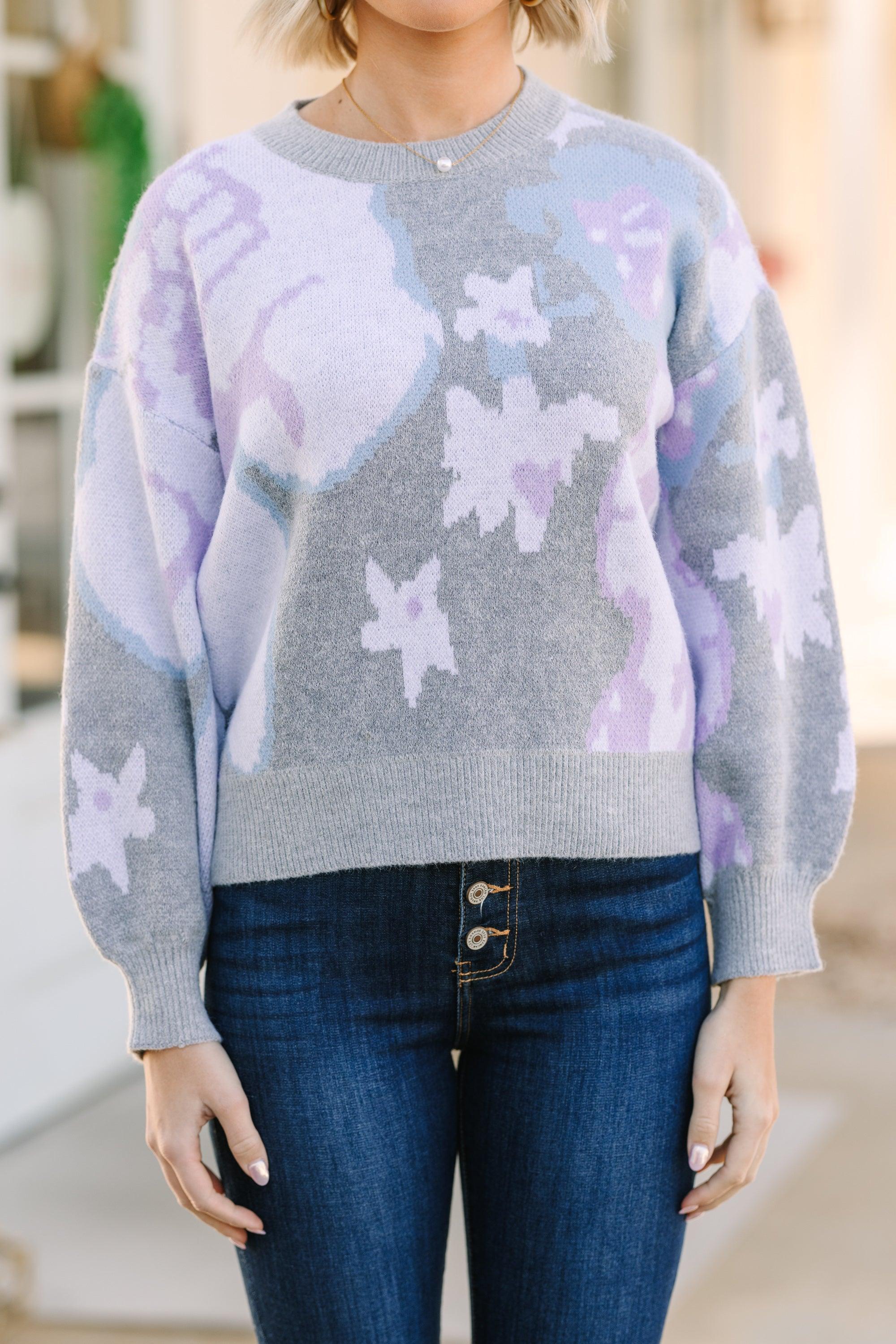 Chic Pursuits Blue Floral Sweater Female Product Image