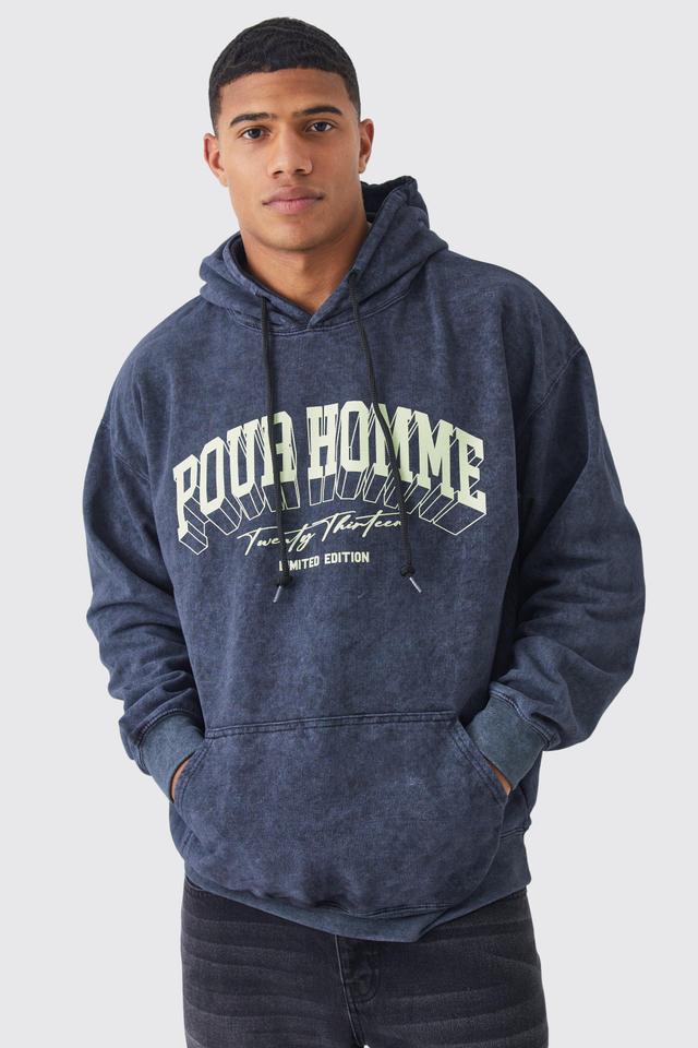 Oversized Pour Homme Wash Graphic Hoodie | boohooMAN USA Product Image