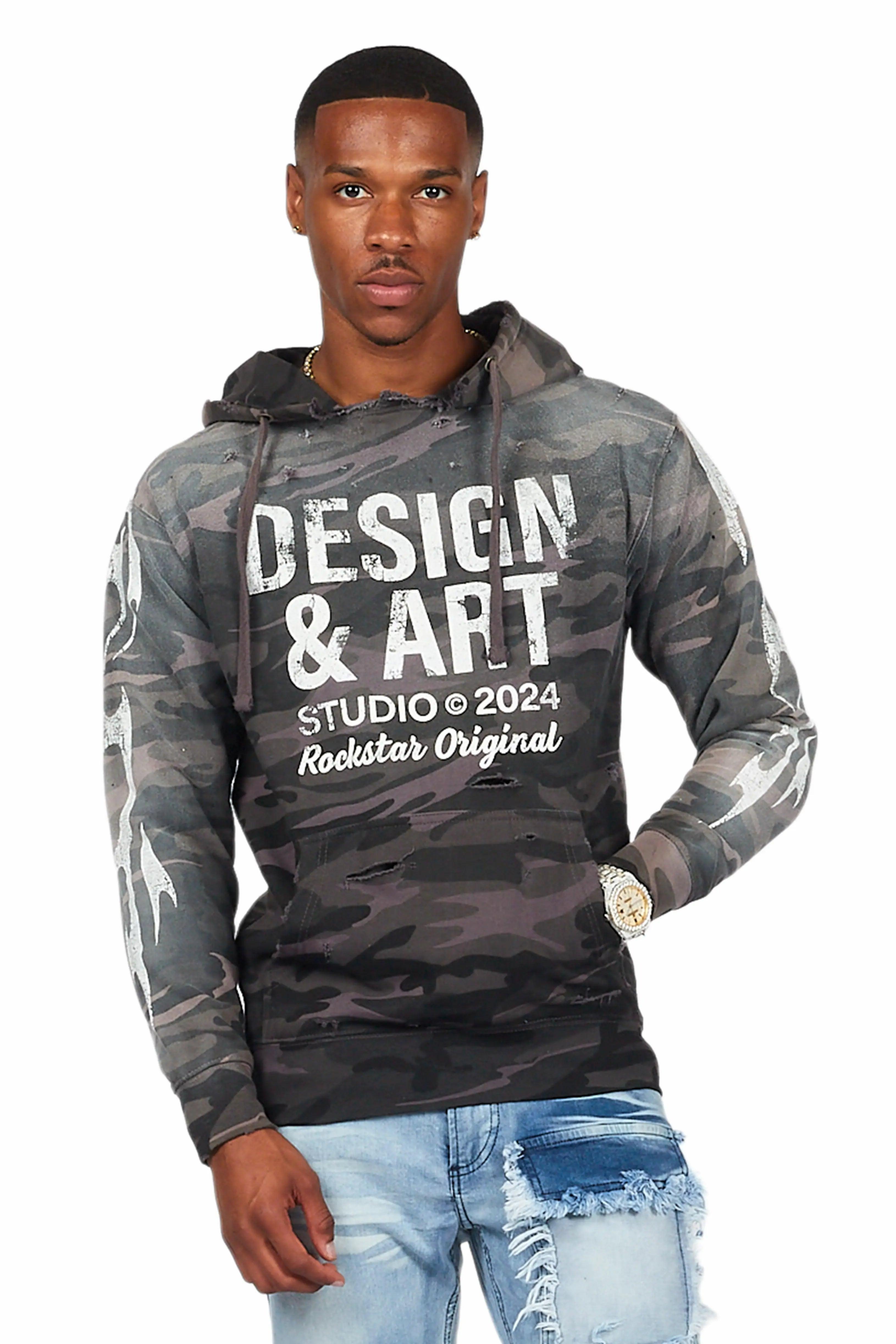 Vachel Black Graphic Hoodie Male Product Image