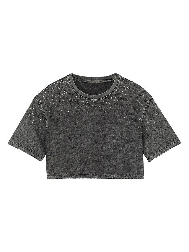 Womens Rhinestone Cropped T-Shirt Product Image