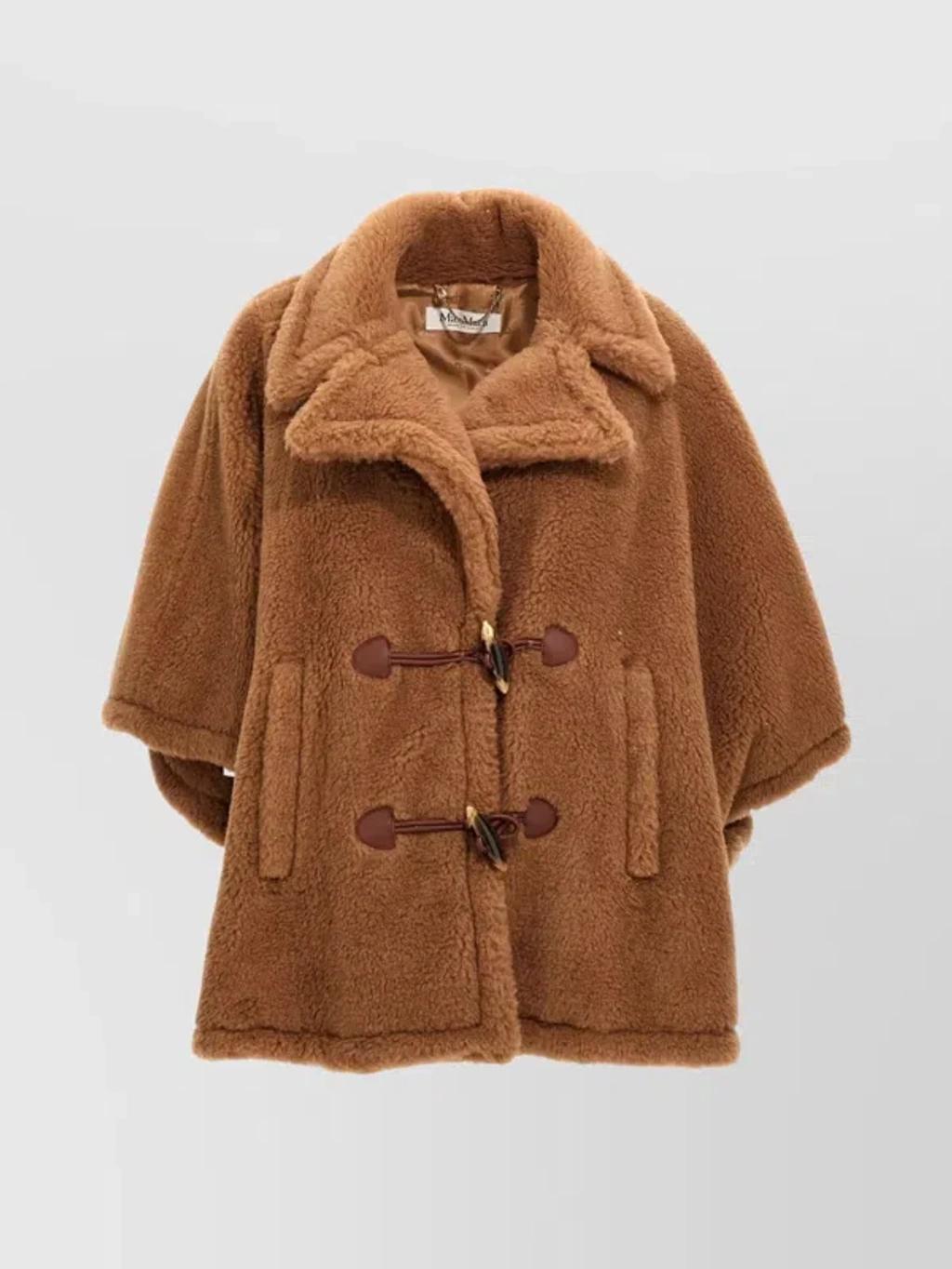 MAX MARA Wide Collar Faux Fur Cape In Beige Product Image