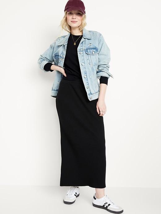 High-Waisted Rib-Knit Maxi Skirt for Women Product Image