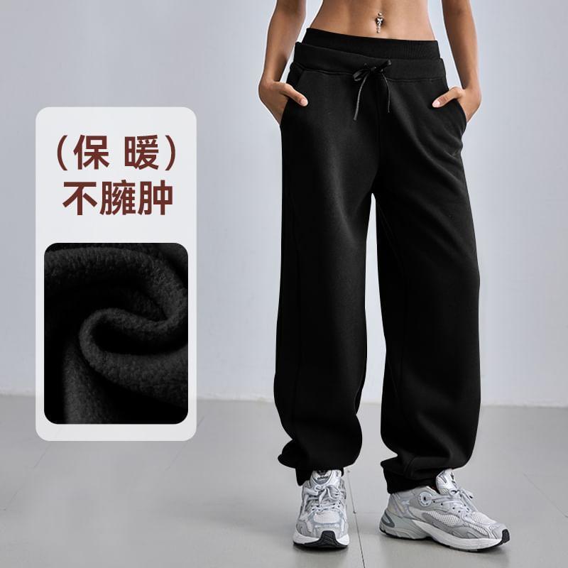 Drawstring Waist Plain Fleece-Lined Straight Leg Sweatpants Product Image