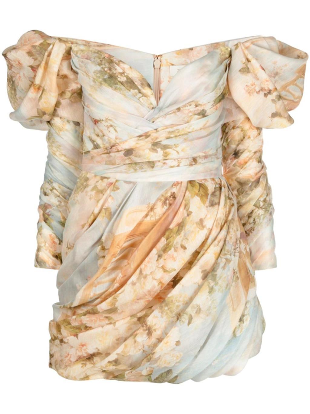 Luminosity Draped Linen-silk Mini Dress In Ivory Garden Floral Product Image