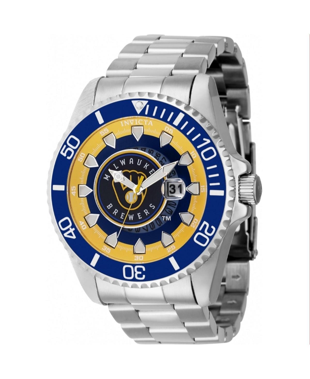 Invicta Mens 43469 Mlb Milwaukee Brewers Quartz Multifunction Yellow, Silver, White, Blue Dial Watch - Blue Product Image