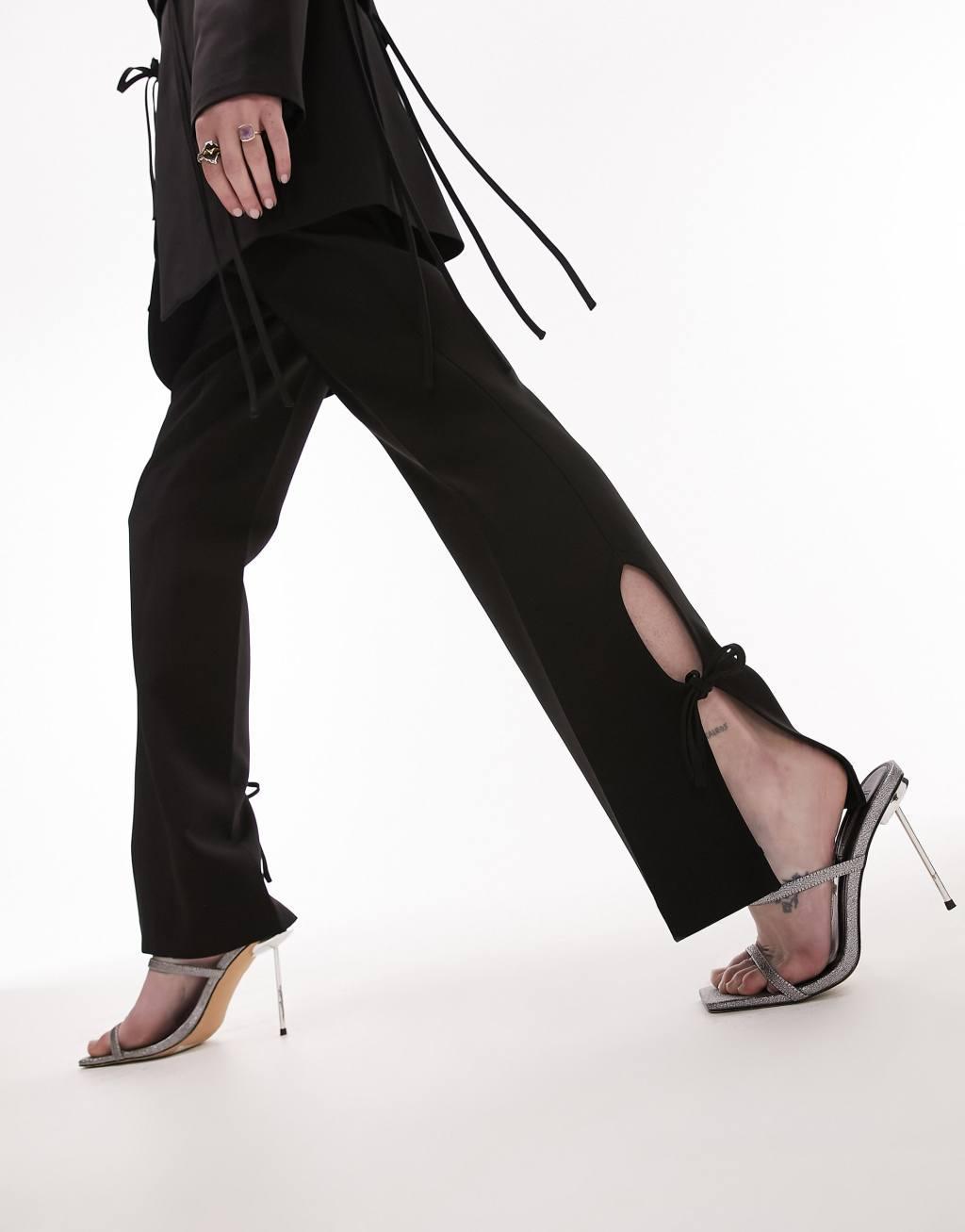 Topshop cut-out flare pants with ties in black - part of a set  Product Image