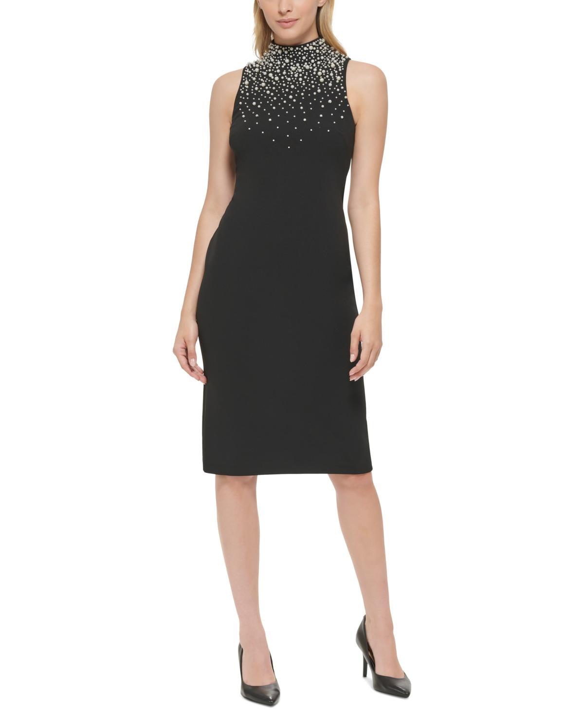 Karl Lagerfeld Paris Womens Embellished Mock Neck Dress Product Image