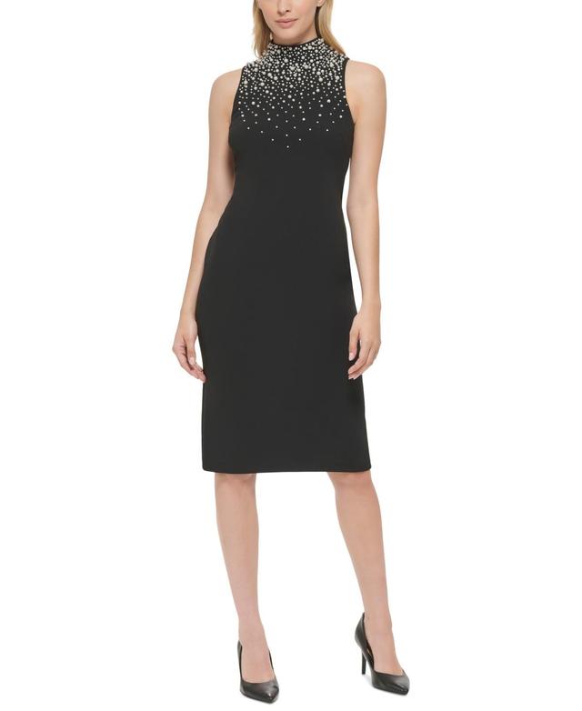 Karl Lagerfeld Paris Womens Embellished Mock Neck Dress Product Image