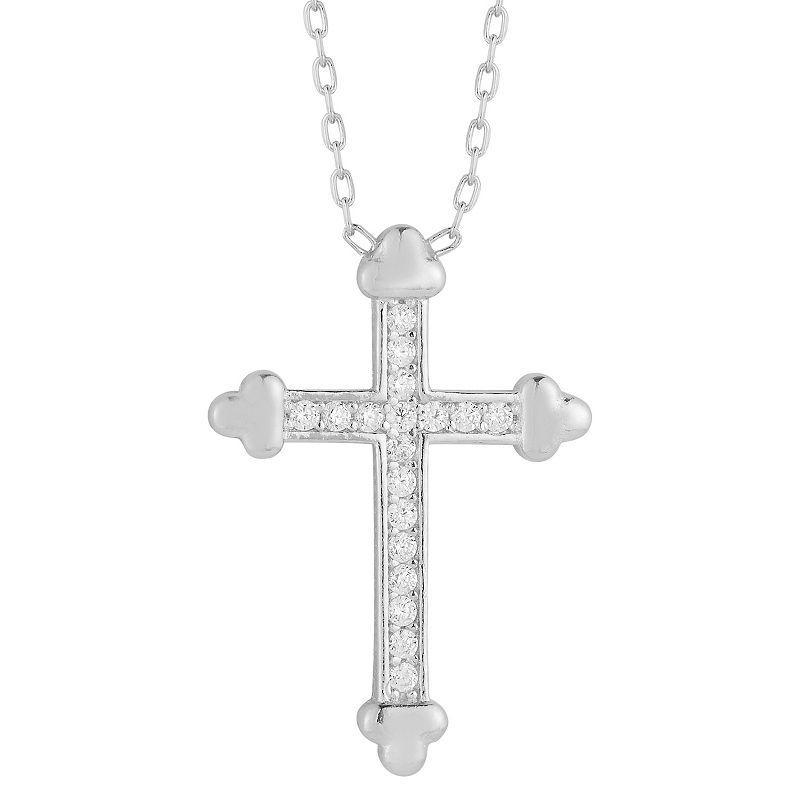 Sunkissed Sterling Cubic Zirconia Cross Pendant Necklace, Womens Silver Tone Product Image