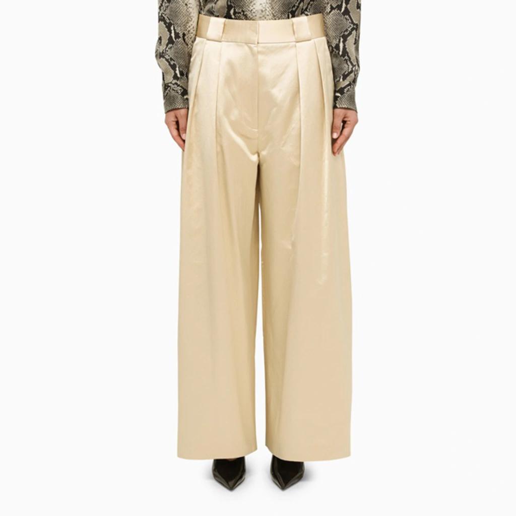 Rico Pleated Cotton-blend Satin Wide-leg Pants In Ecru product image