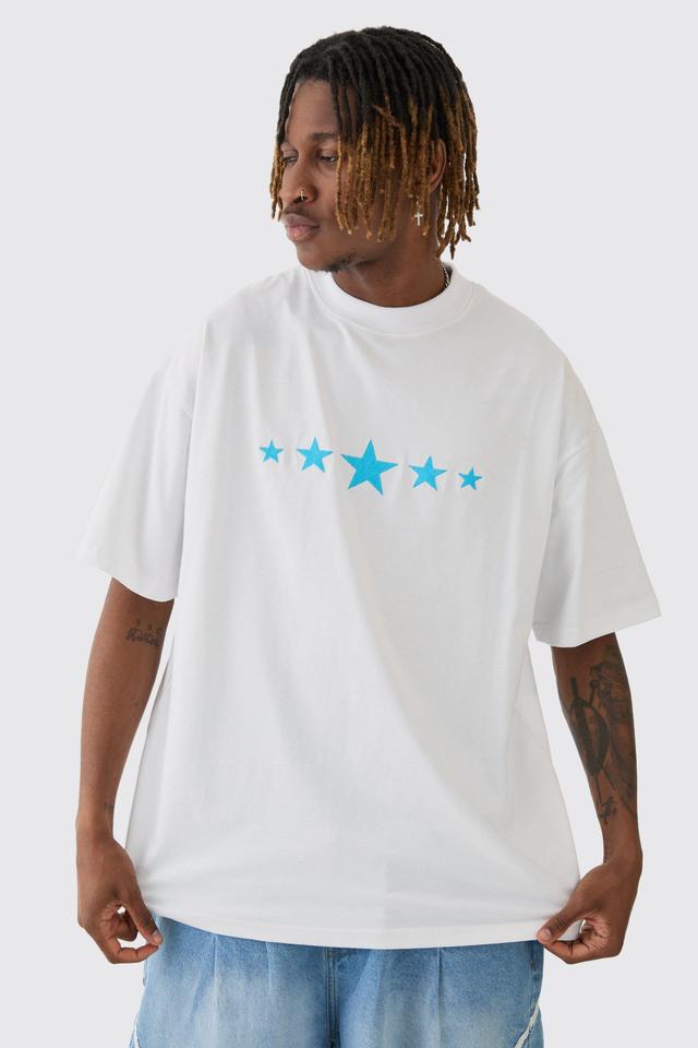 Tall Oversized Extended Neck Star Print T-shirt | boohooMAN USA Product Image