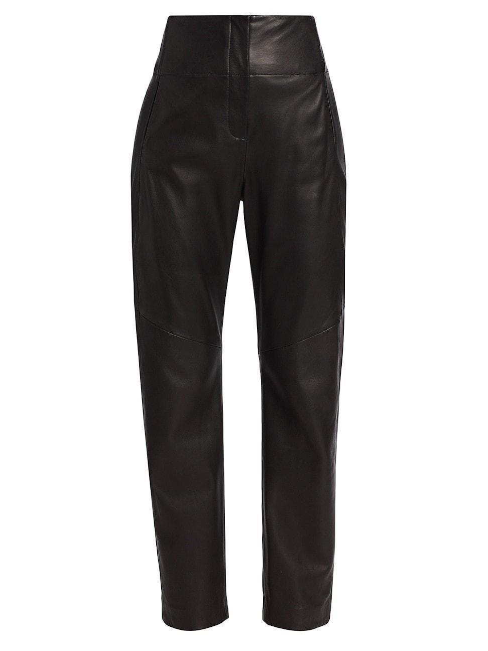 Womens Leather Straight-Leg Trousers Product Image