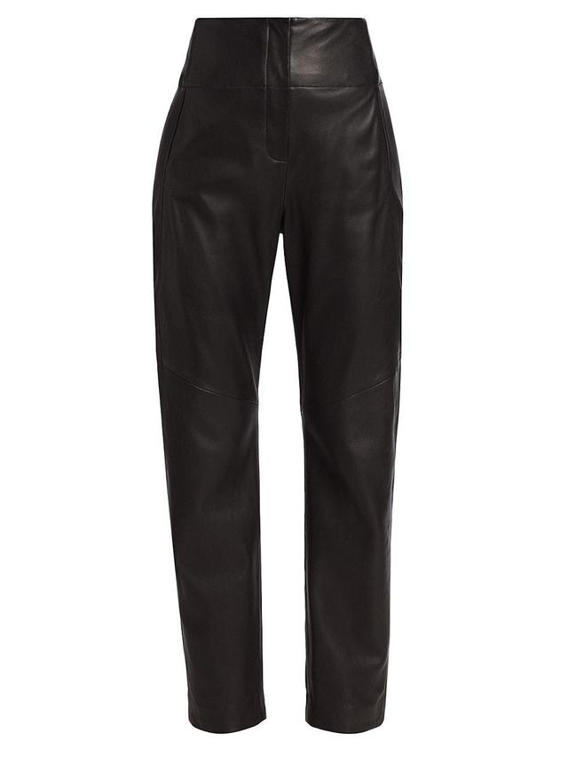 Womens Leather Straight-Leg Trousers Product Image