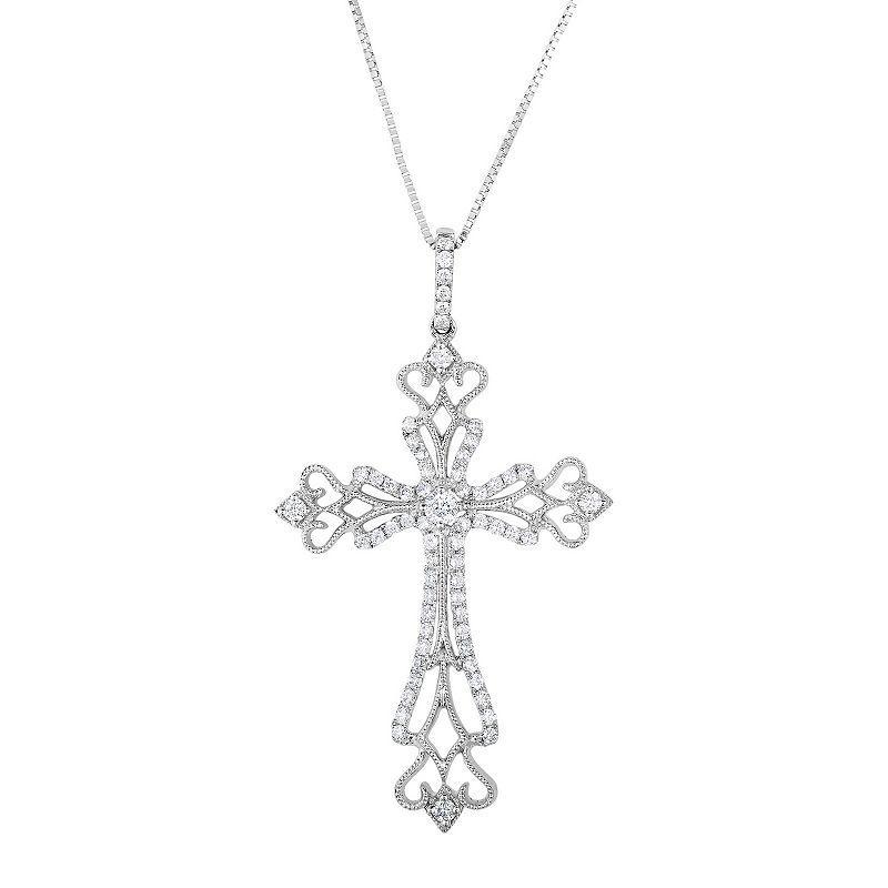 3/8 Carat T.W. Diamond 10k White Gold Cross Pendant Necklace, Womens Product Image