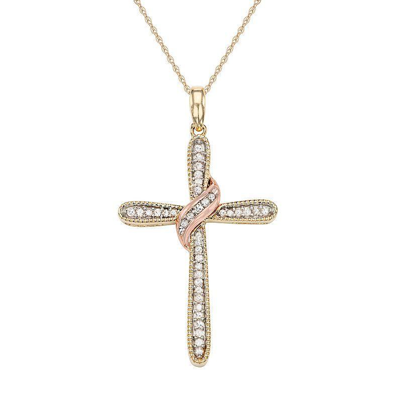 Two Tone 10k Gold 1/5 Carat T.W. Diamond Cross Pendant, Womens White Product Image