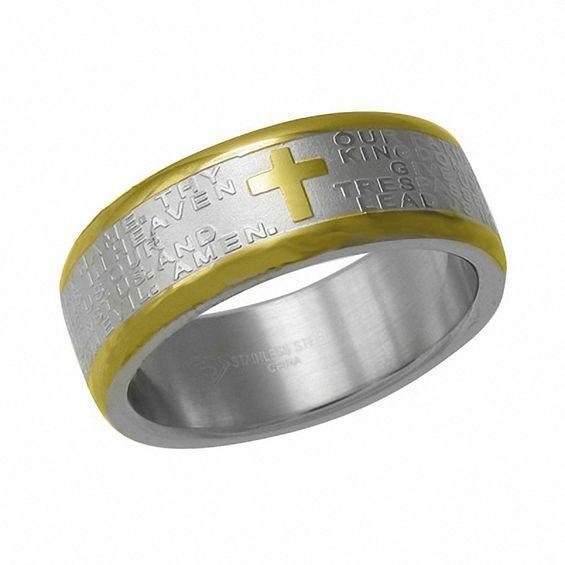 Men's 7.0mm Lord's Prayer Wedding Band in Stainless Steel with Yellow IP Product Image