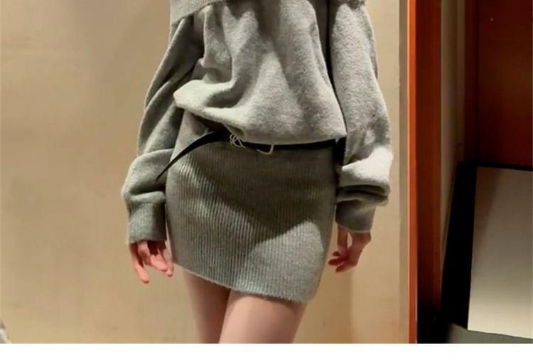 Off Shoulder Plain Mini Sweater Dress Product Image