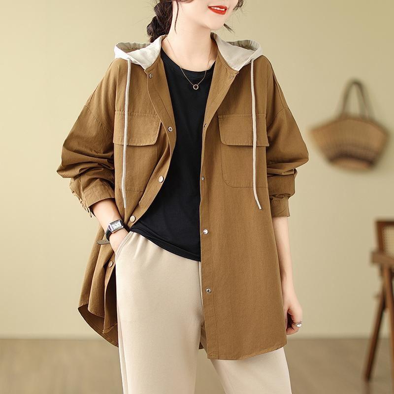 Two Tone Hooded Button-Up Jacket Product Image