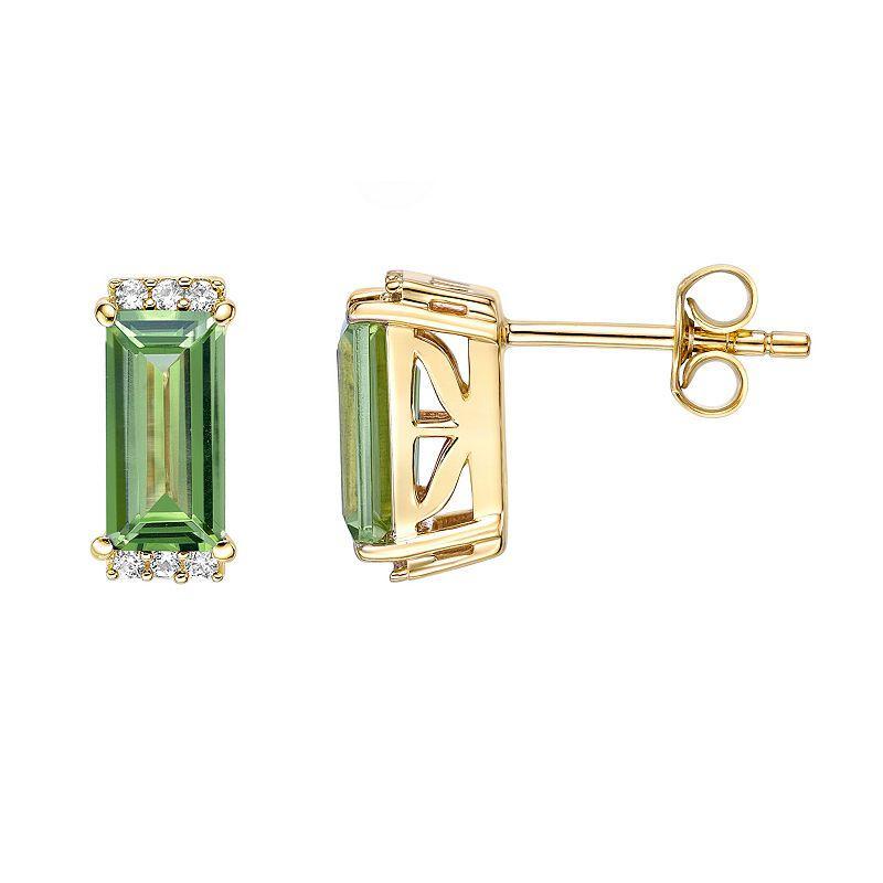 Gemminded 18k Gold Over Silver Peridot & Lab-Created White Sapphire Stud Earrings, Womens, Gold Tone Product Image