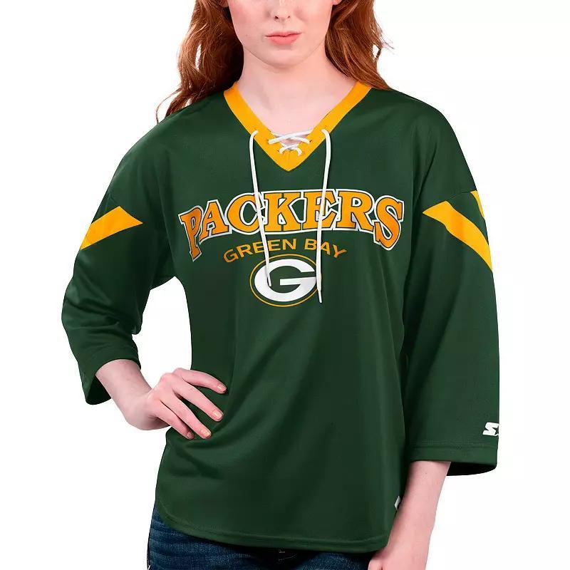 Womens Starter Bay Packers Rally Lace-Up 3/4 Sleeve T-Shirt Product Image