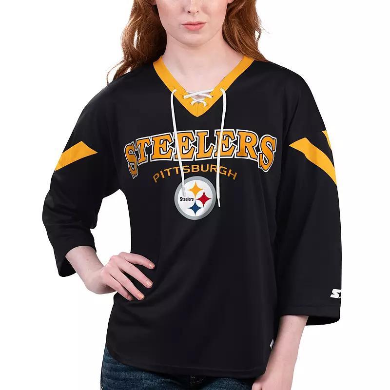 Womens Starter Pittsburgh Steelers Rally Lace-Up 3/4 Sleeve T-Shirt Product Image