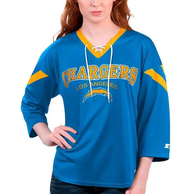 Womens Starter Powder Blue Los Angeles Chargers Rally Lace-Up 3/4 Sleeve T-Shirt Product Image