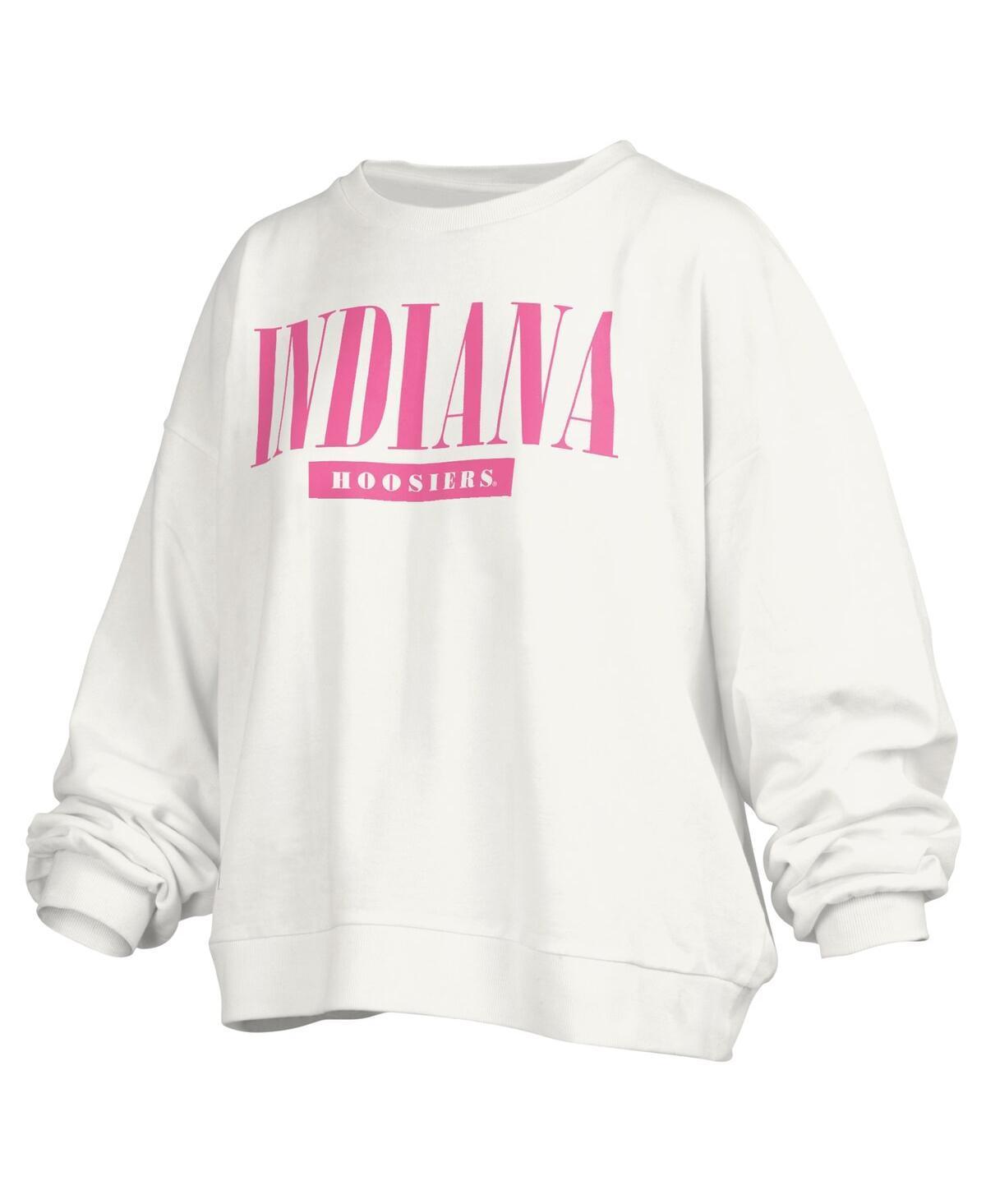 Womens Pressbox White Indiana Hoosiers Sutton Janise Waist Length Oversized Pullover Sweatshirt Product Image