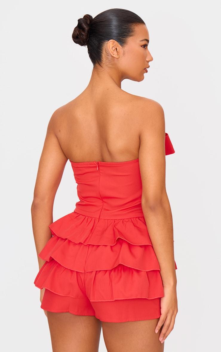 Red Bandeau Bow Detail Bloomer Skort Romper Product Image