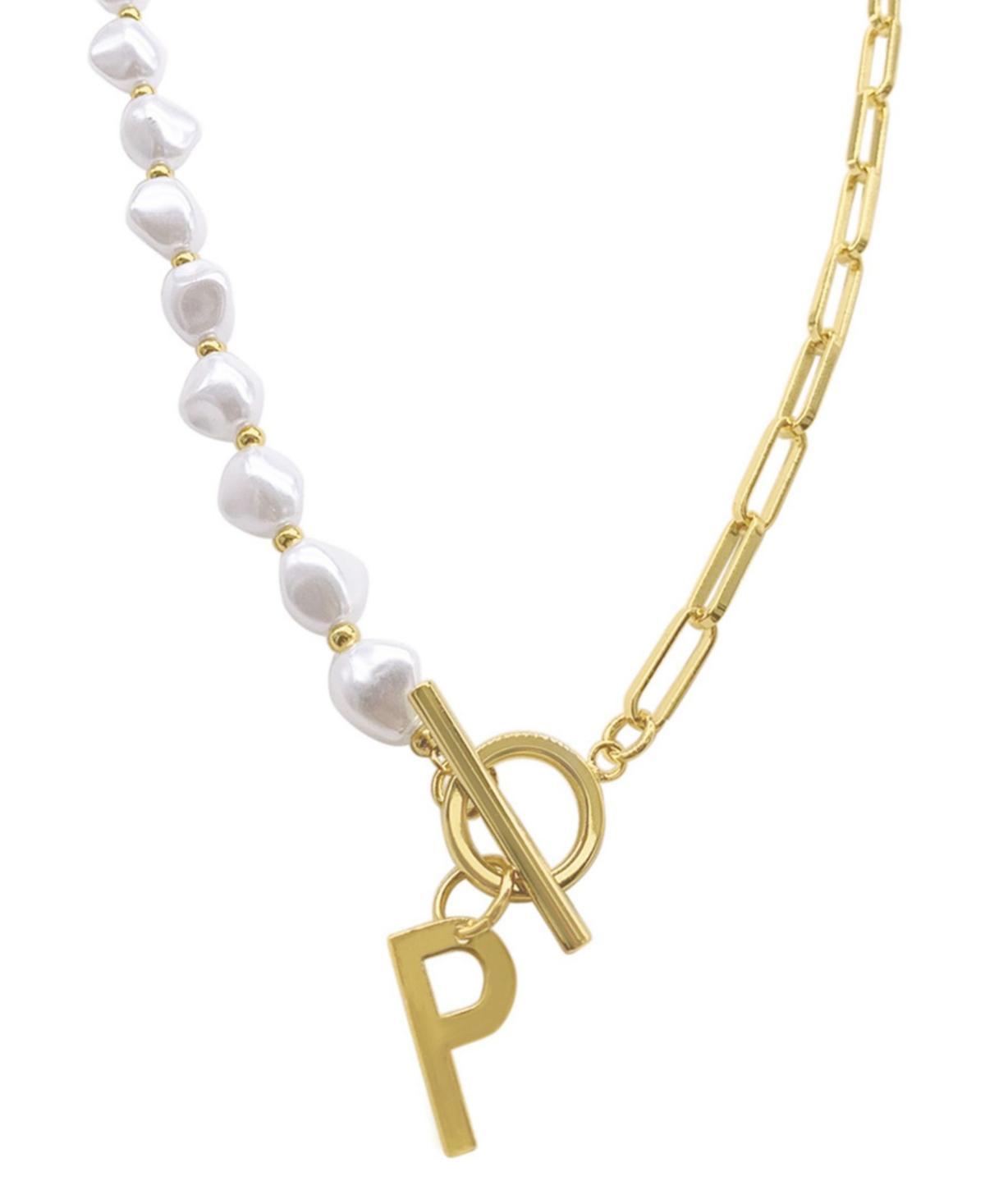 Adornia Simulated Pearl & Paperclip Chain Initial Toggle Necklace, Womens, Gold Product Image