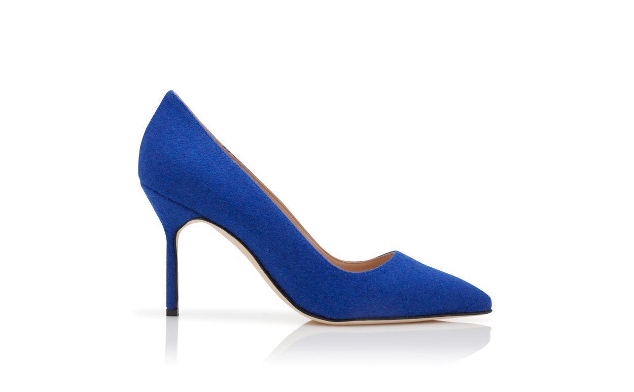 BB 90 Blue Wool Pointed Toe Pumps Product Image