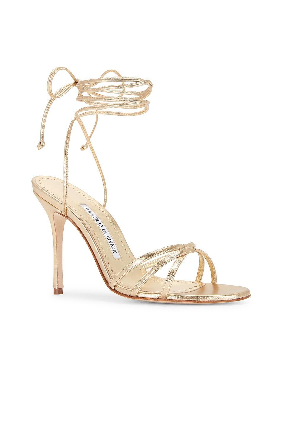 Manolo Blahnik Leather Leva 105 Sandal in Metallic Gold Product Image