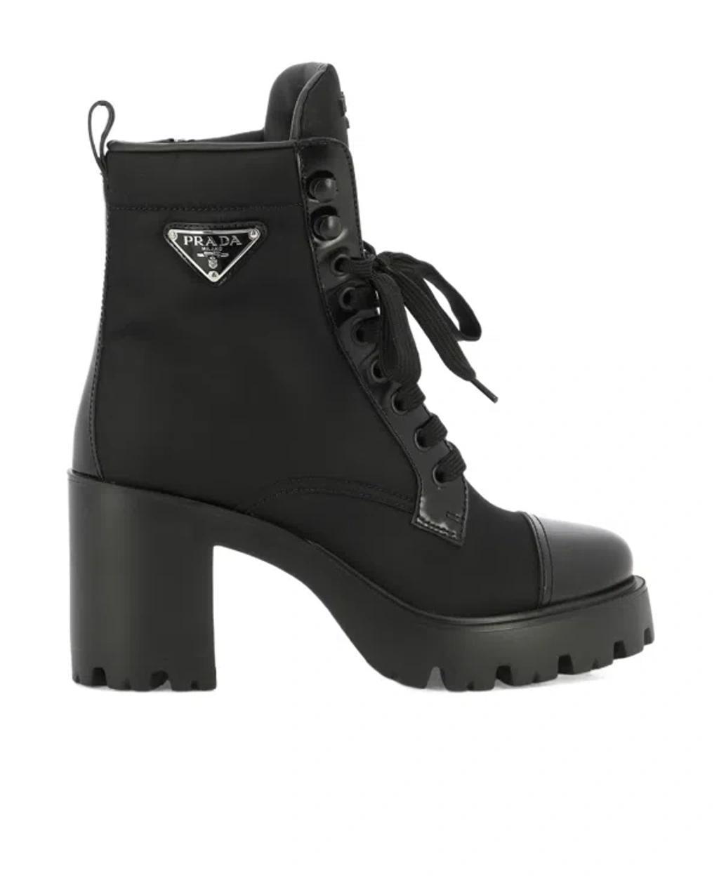 PRADA Nylon Lace-up Combat Boots In Nero product image