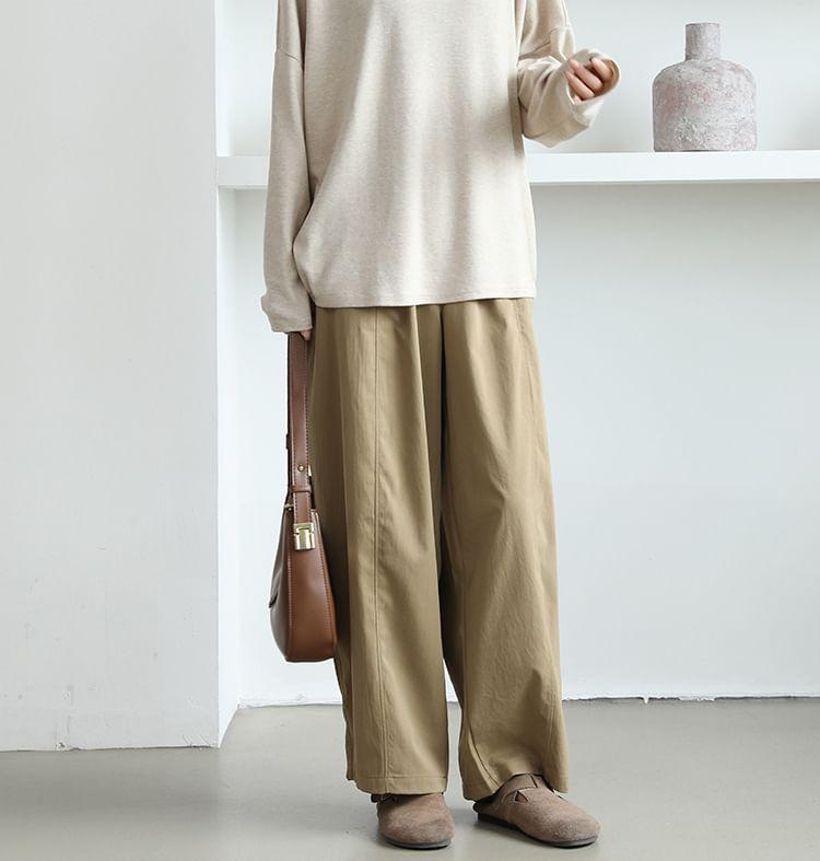 High Waist Plain Loose Fit Pants Product Image