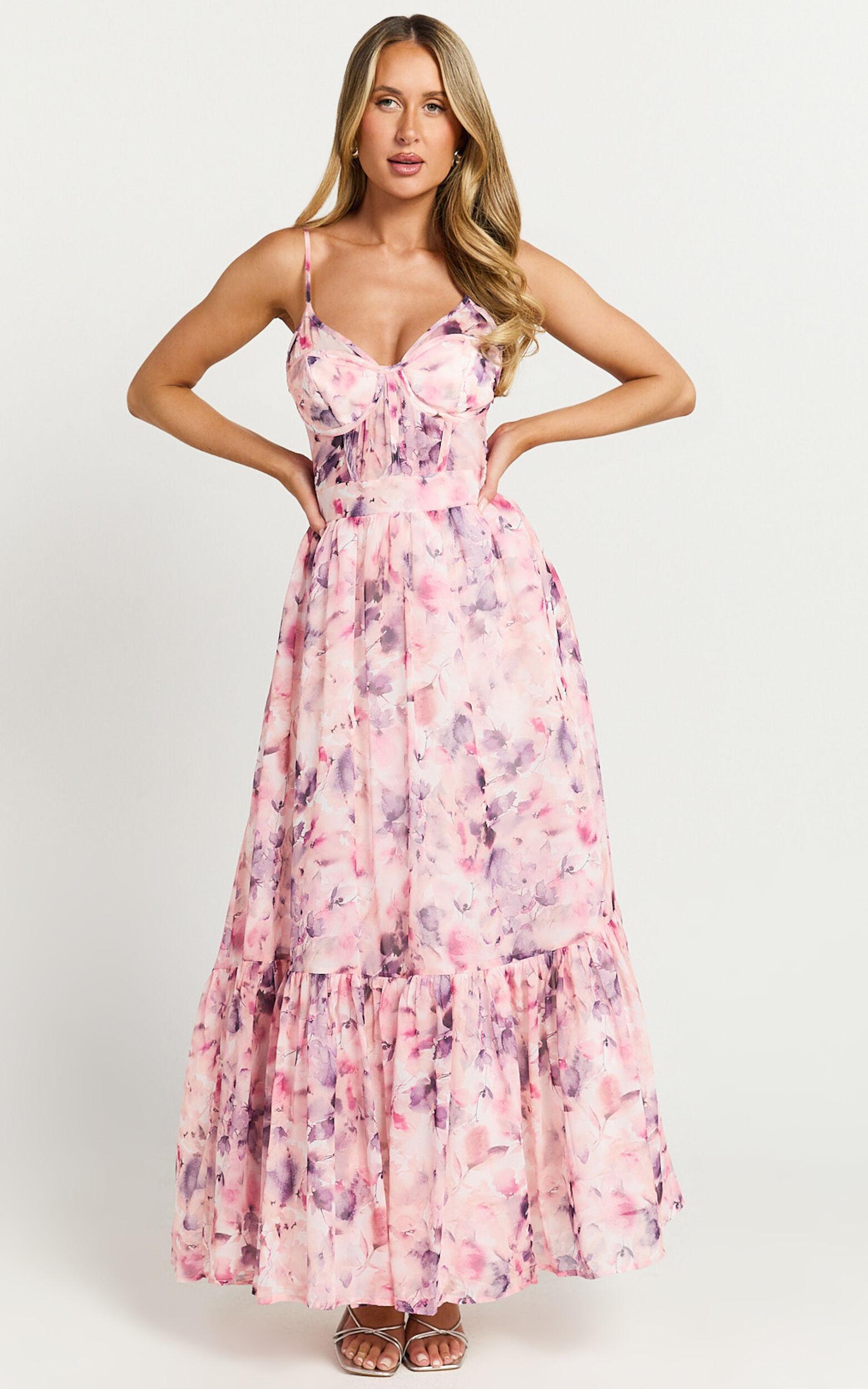 Amalie The Label - Martia Strappy Corset Flare Dress in Adeline Floral Print Product Image