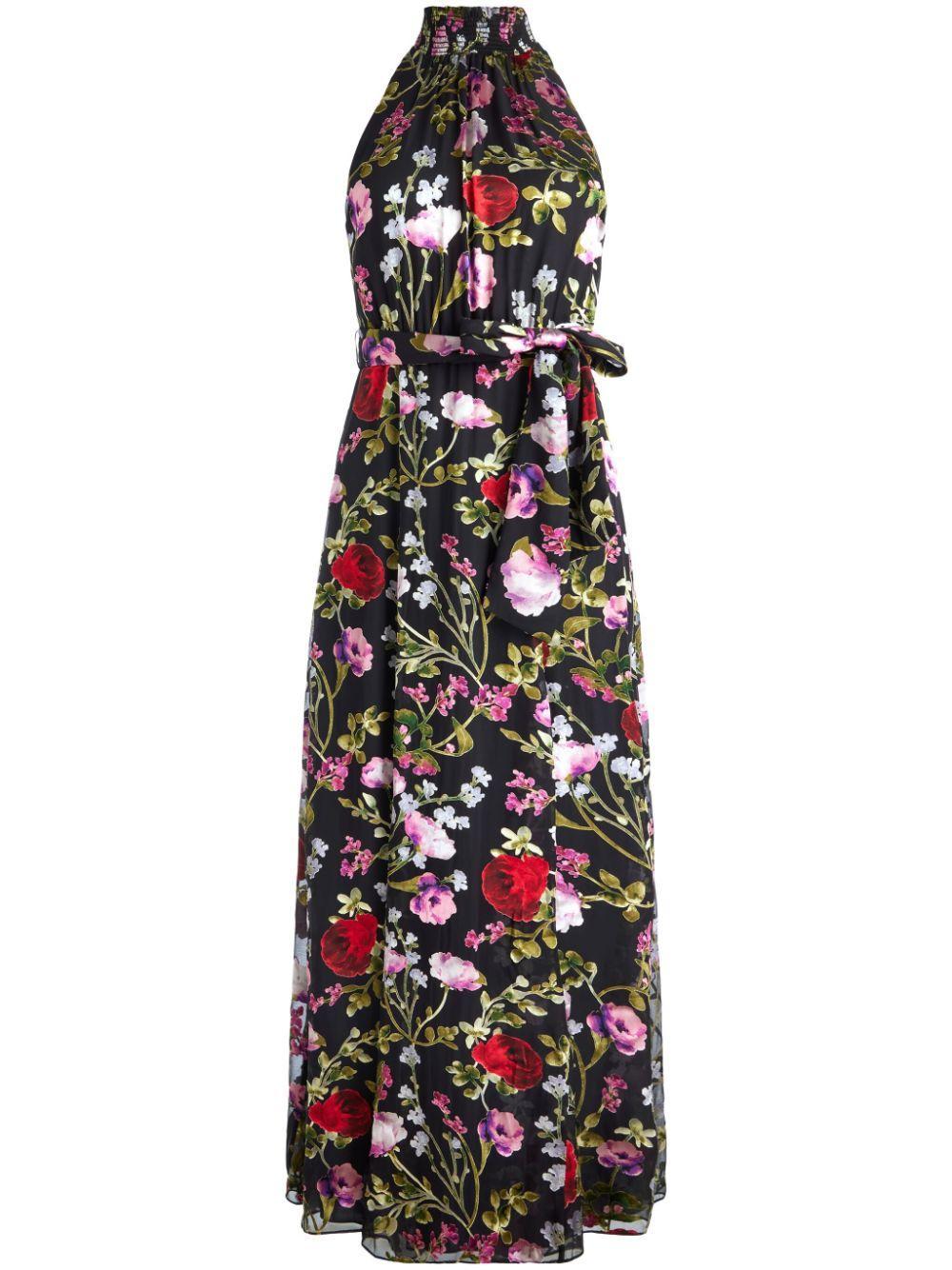 ALICE AND OLIVIA Dita Smocked Neck Godet Burnout Maxi Dress In Floral Dreams Product Image