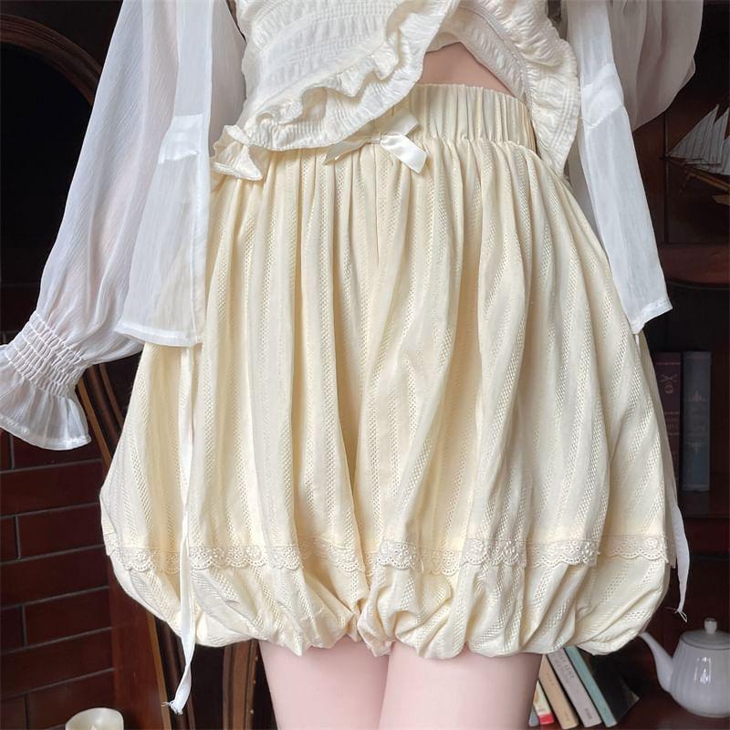 Elastic Waist Bow Lace Trim Bubble Hem Skort Product Image