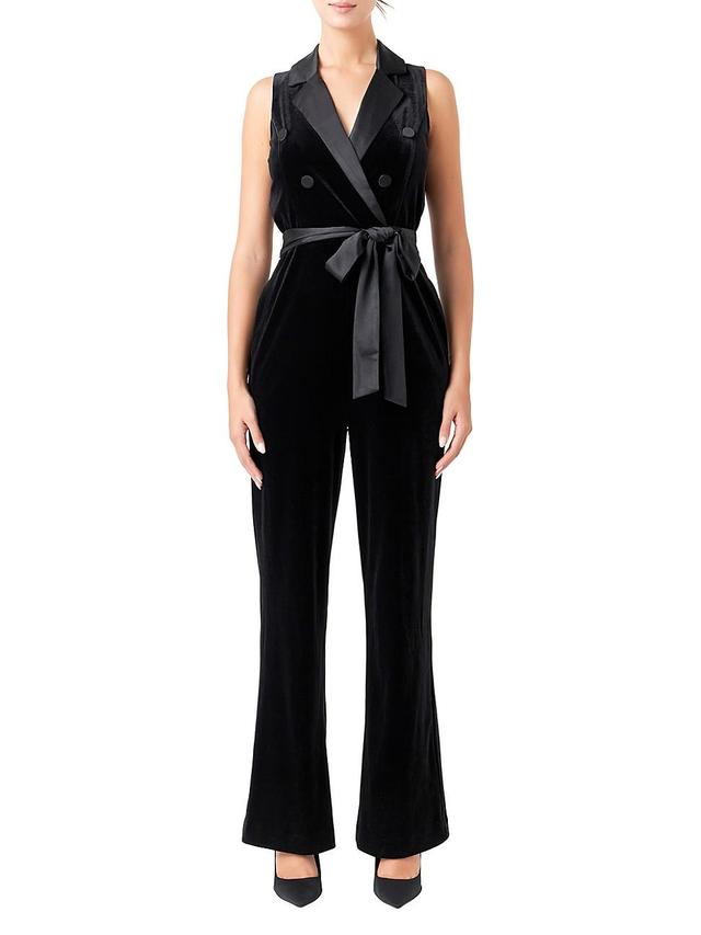 Womens Sleeveless Velvet Jumpsuit Product Image