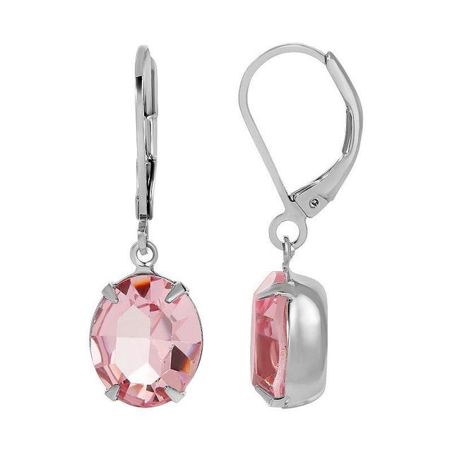 1928 Jewelry Silver Tone Oval Swarovski Crystal Earrings, Pink Product Image