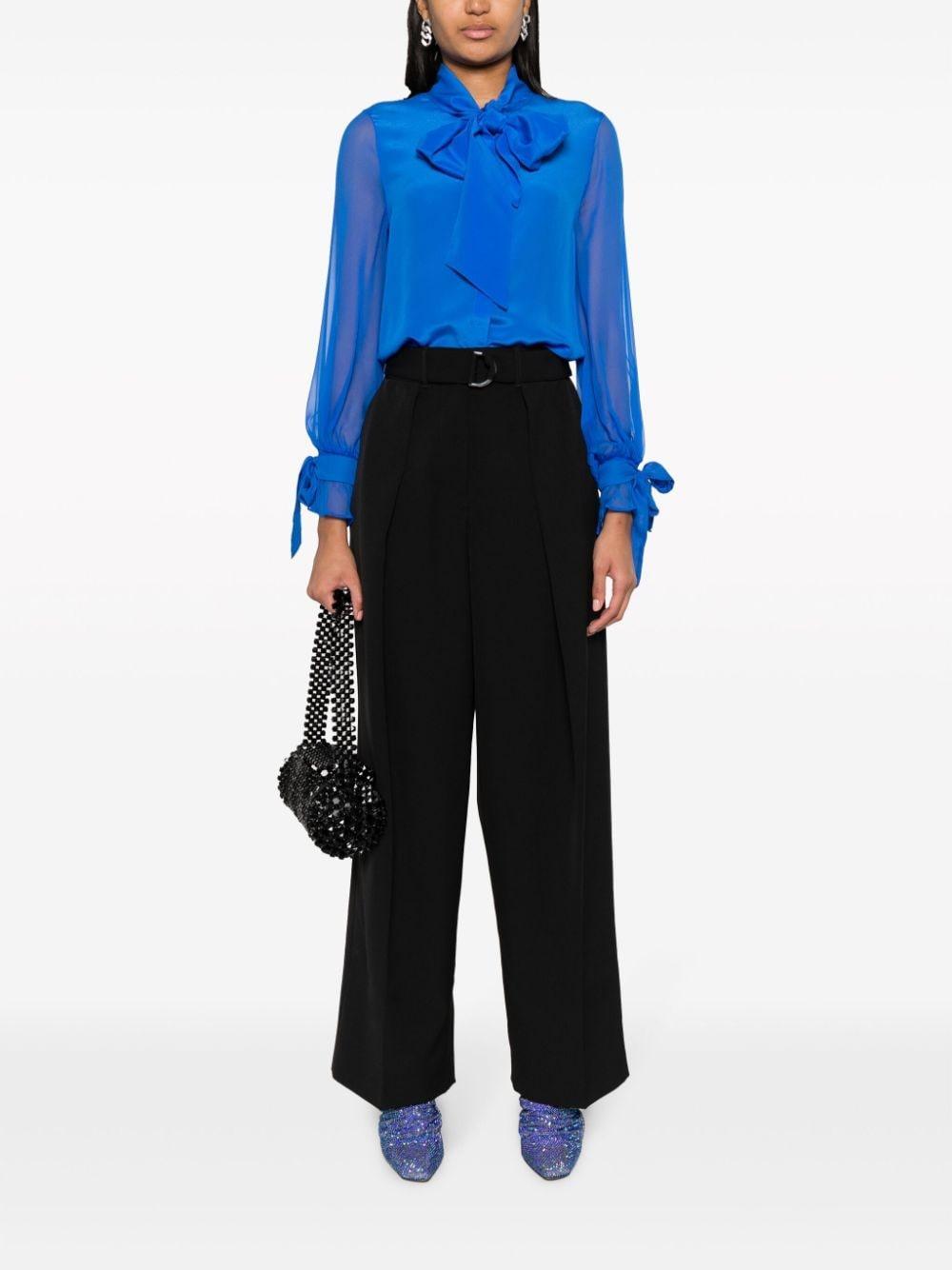 ALICE AND OLIVIA Pussy-bow Collar Silk Blouse In Blue Product Image