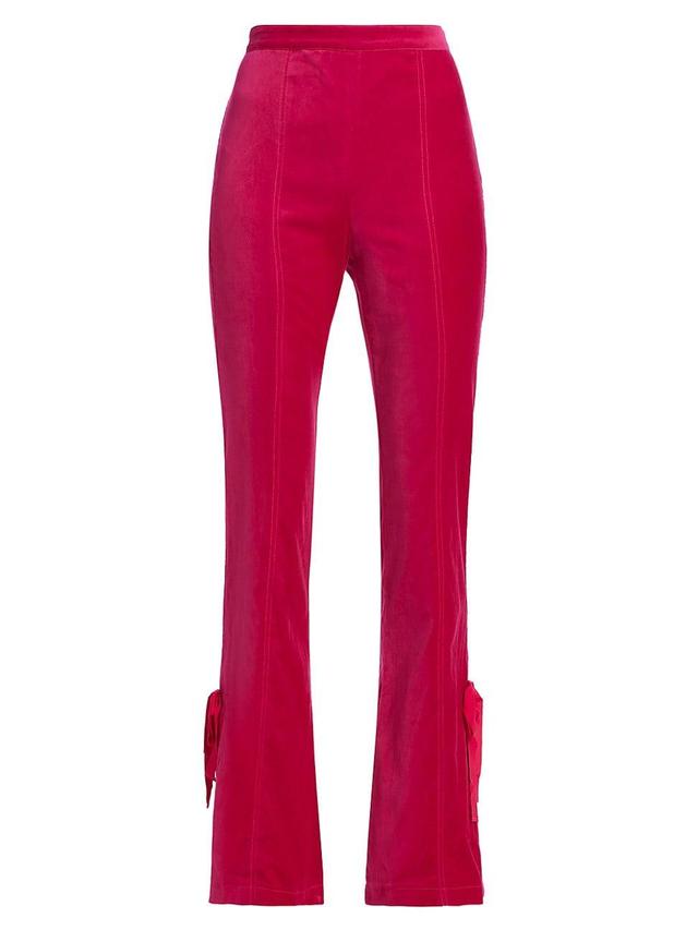 Womens Long Lou Bow-Detailed High-Rise Velvet Pants Product Image