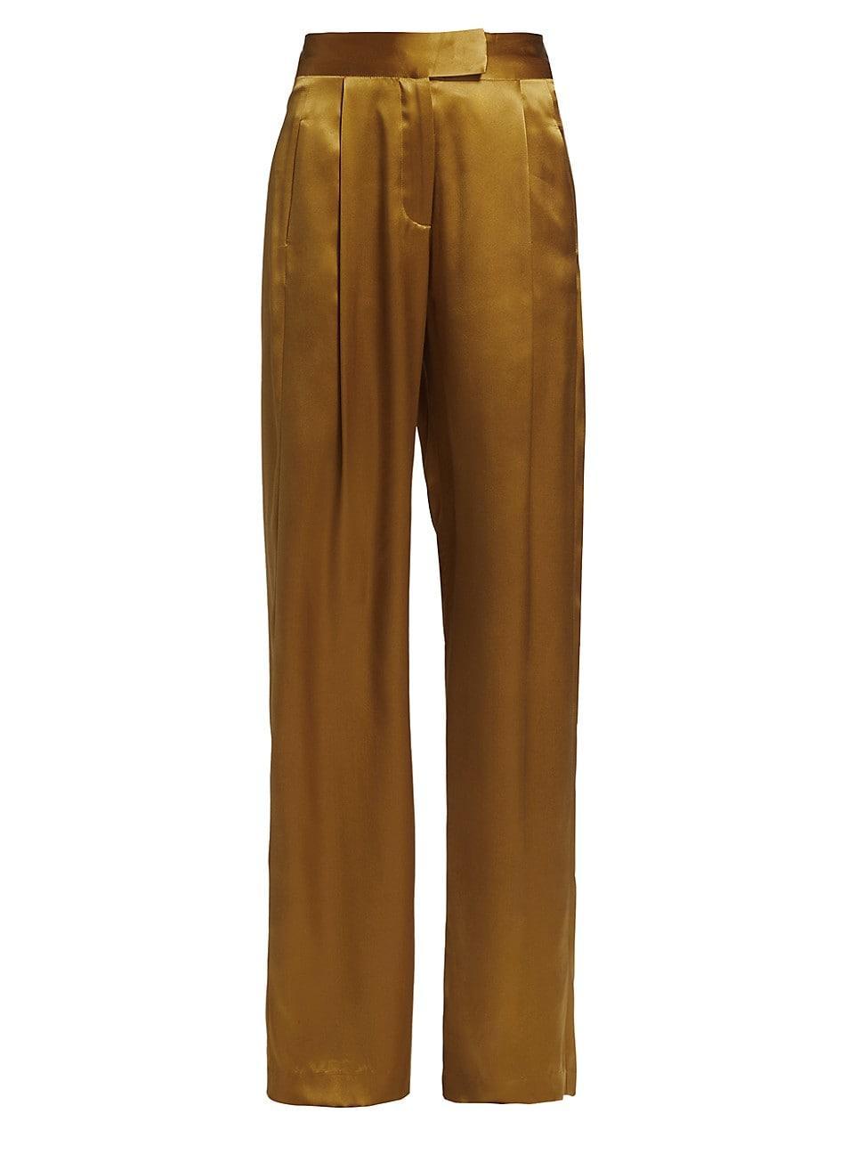 Womens Pleated Satin Wide-Leg Trousers Product Image