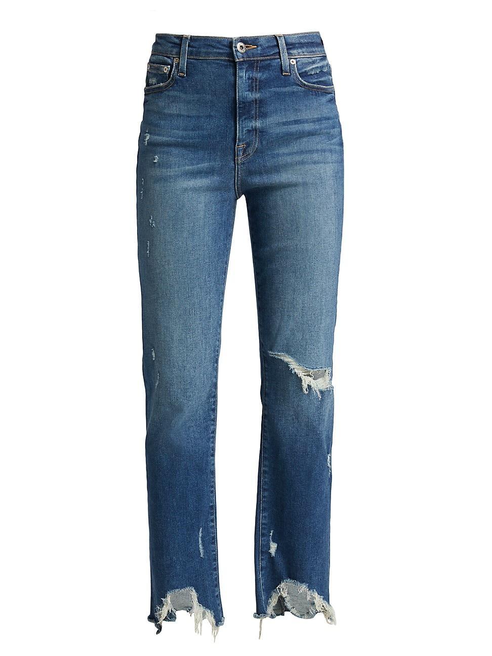 Womens River High-Rise Distressed Stretch Ankle Crop Jeans Product Image