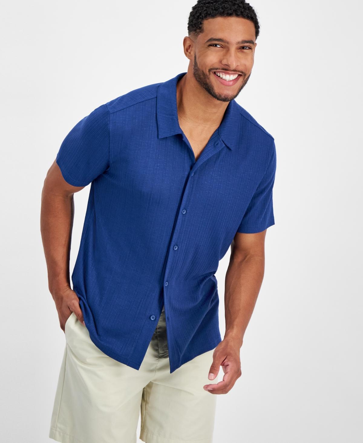 I.n.c. International Concepts Mens Regular-Fit Variegated Ribbed-Knit Button-Down Camp Shirt, Created for Macys Product Image